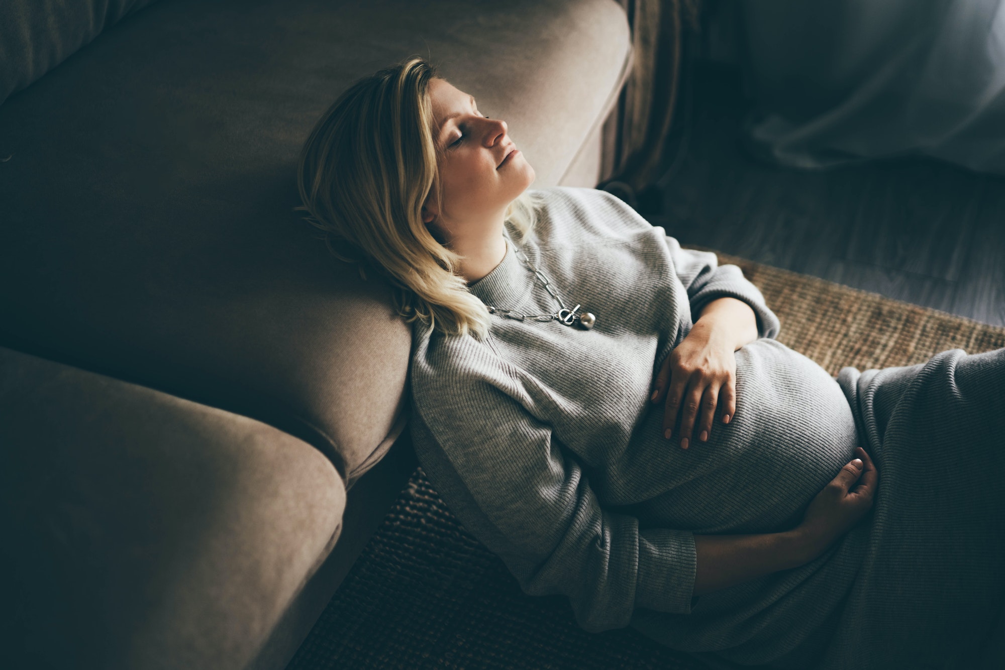 Cozy portrait of pregnant woman resting at home