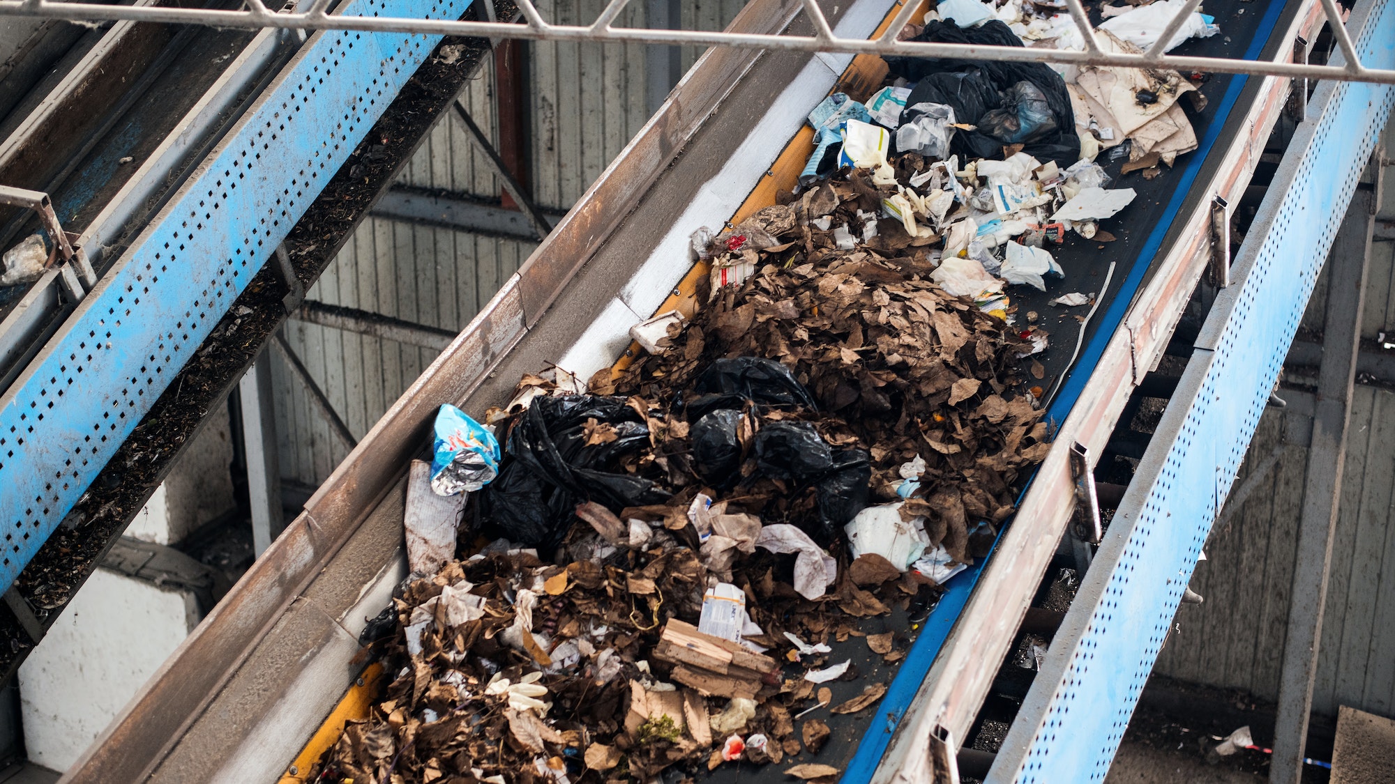 Conveyor belt at waste sorting plant
