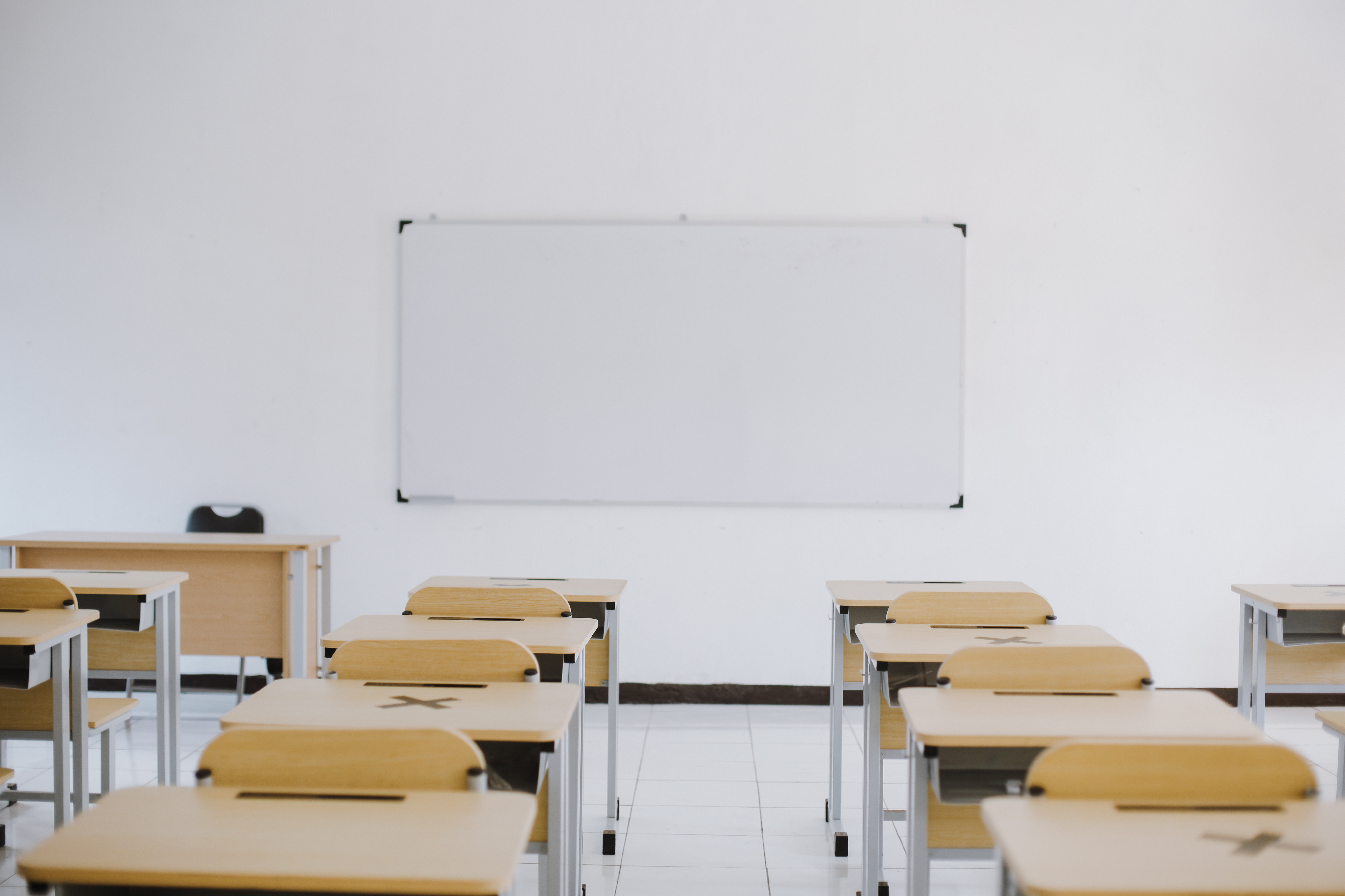 Empty Classroom with blank white board