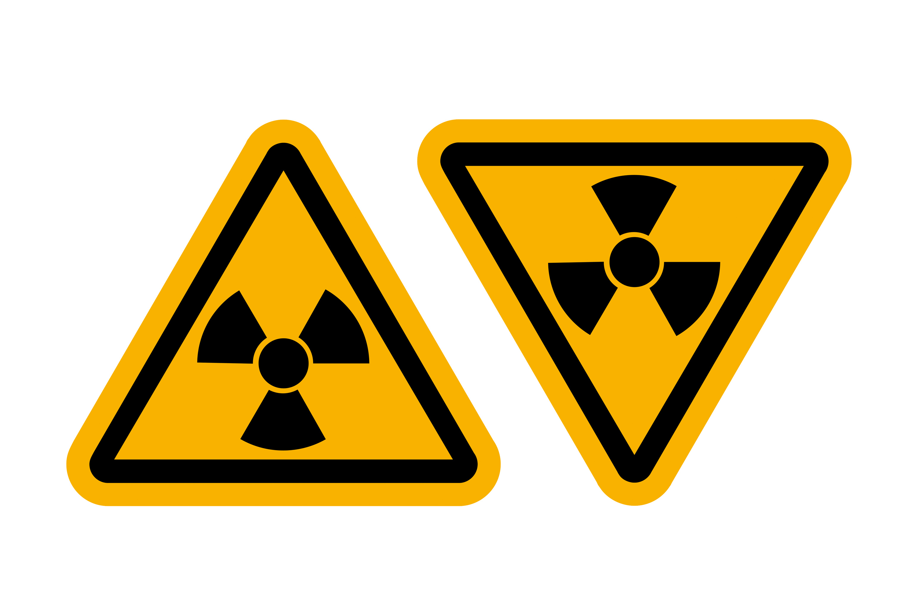 Radiation signs with glossy yellow surface